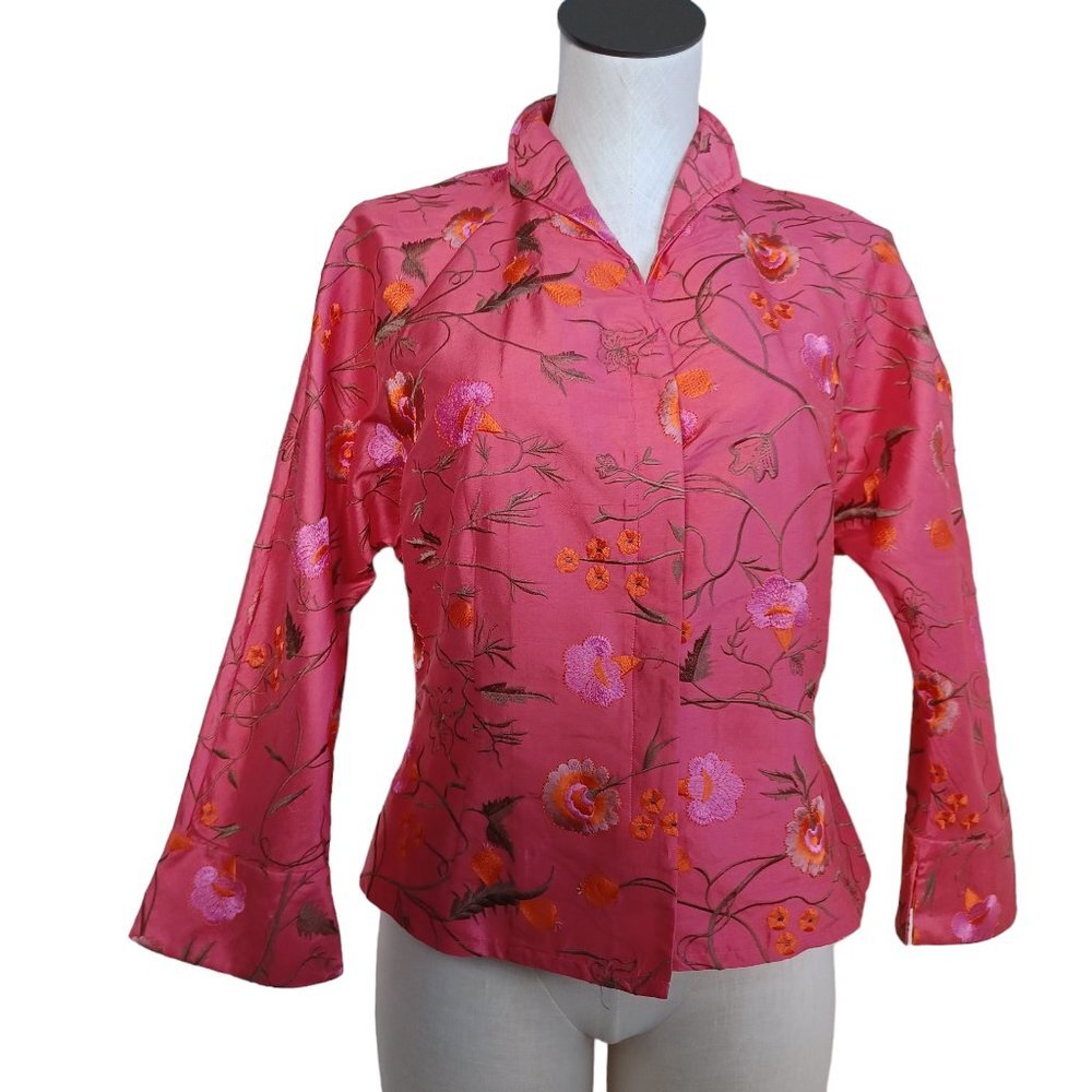 Carlisle Embroidered Silk Jacket Top Button Front Womens 6‎